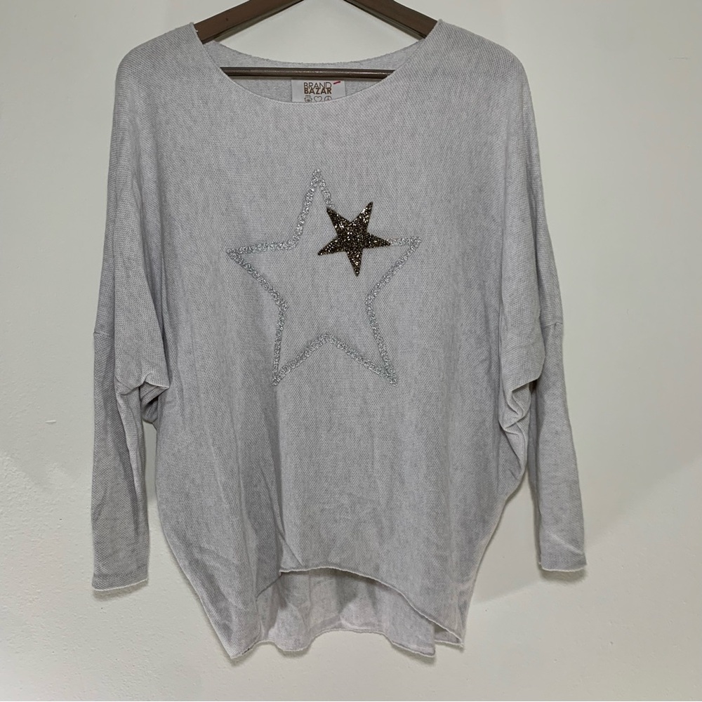 BRAND BAZAR Elegant Light Gray Star Sweatshirt